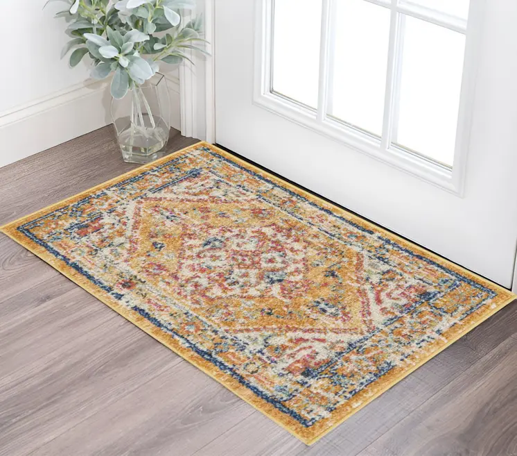 2' X 3' Yellow And Ivory Medallion Area Rug