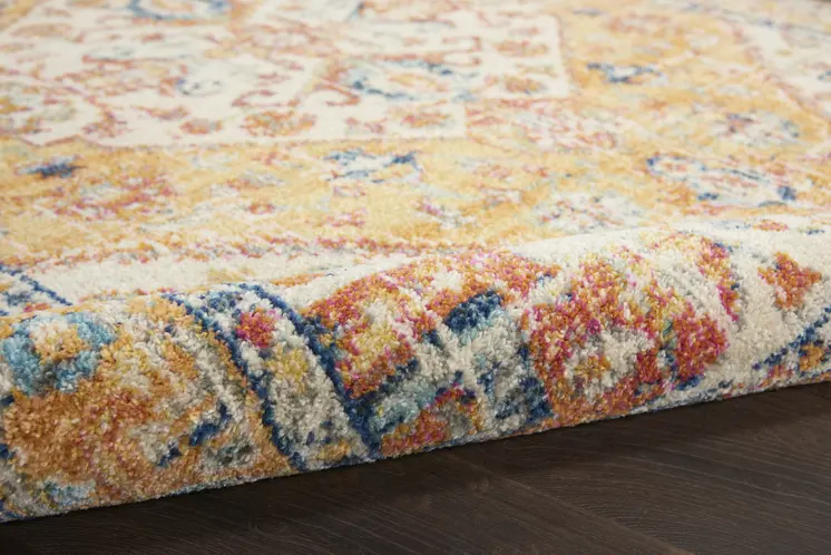 10' Yellow And Ivory Medallion Runner Rug