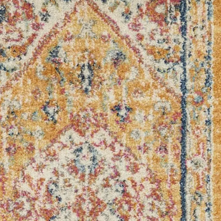 10' Yellow And Ivory Medallion Runner Rug