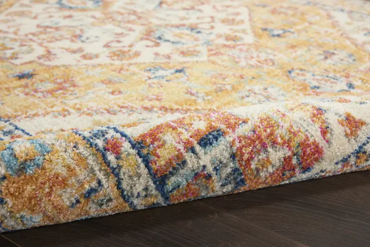8' Yellow And Ivory Medallion Runner Rug