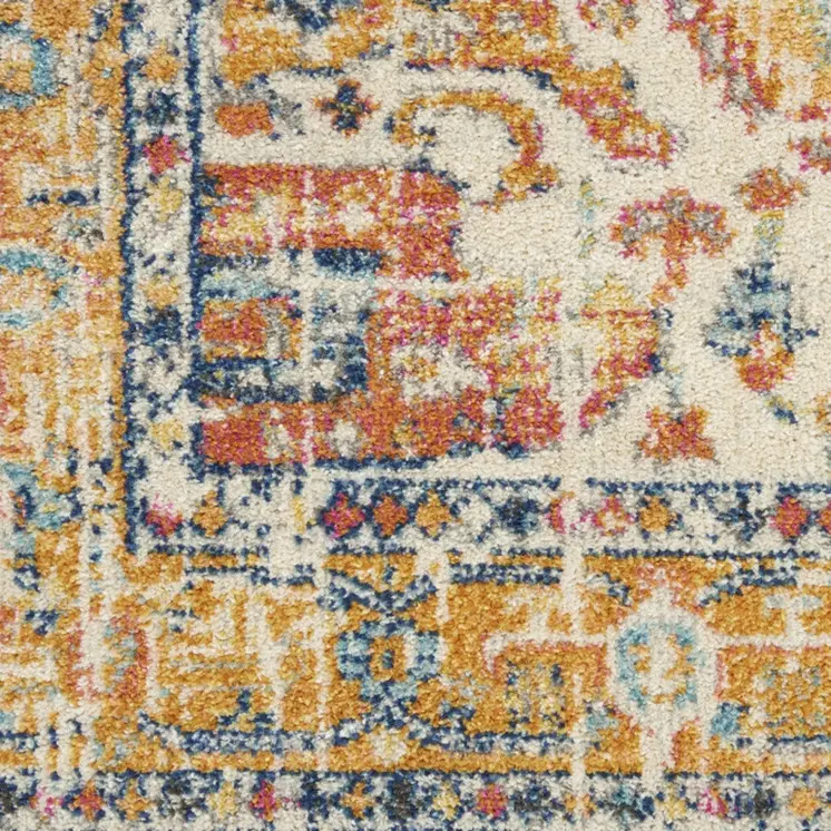 8' Yellow And Ivory Medallion Runner Rug