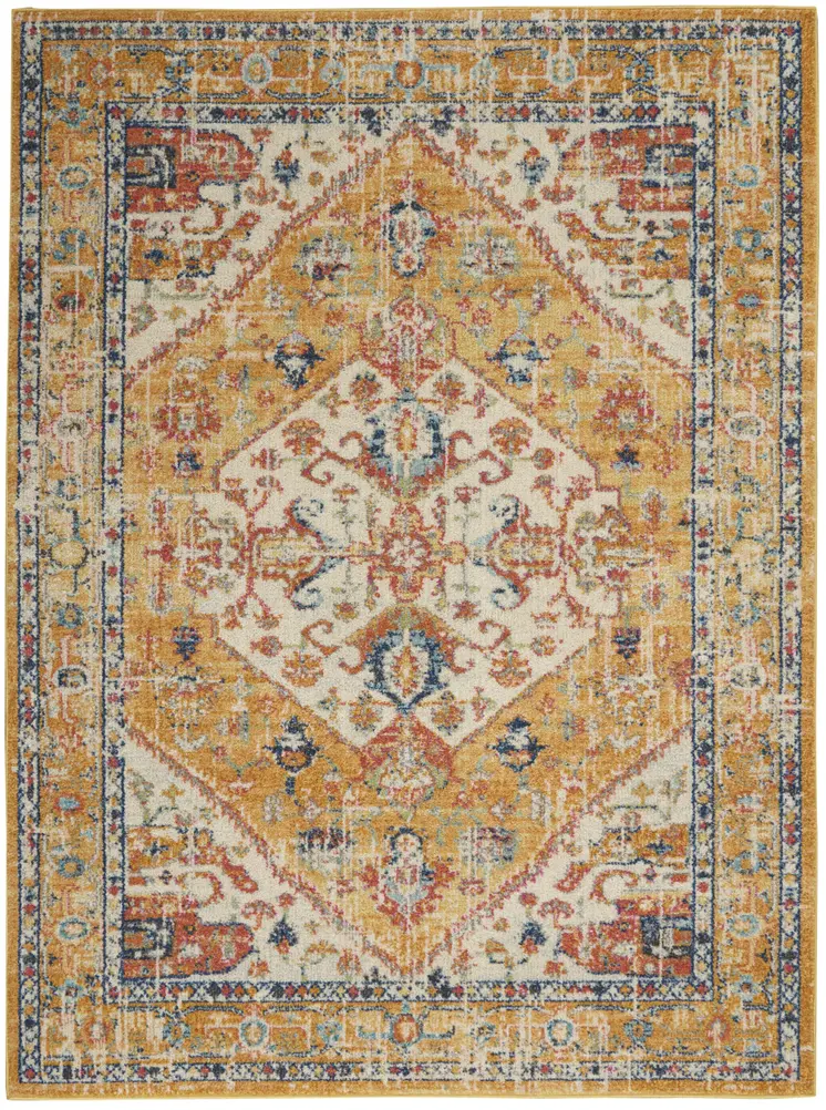 4' X 6' Yellow And Ivory Medallion Area Rug