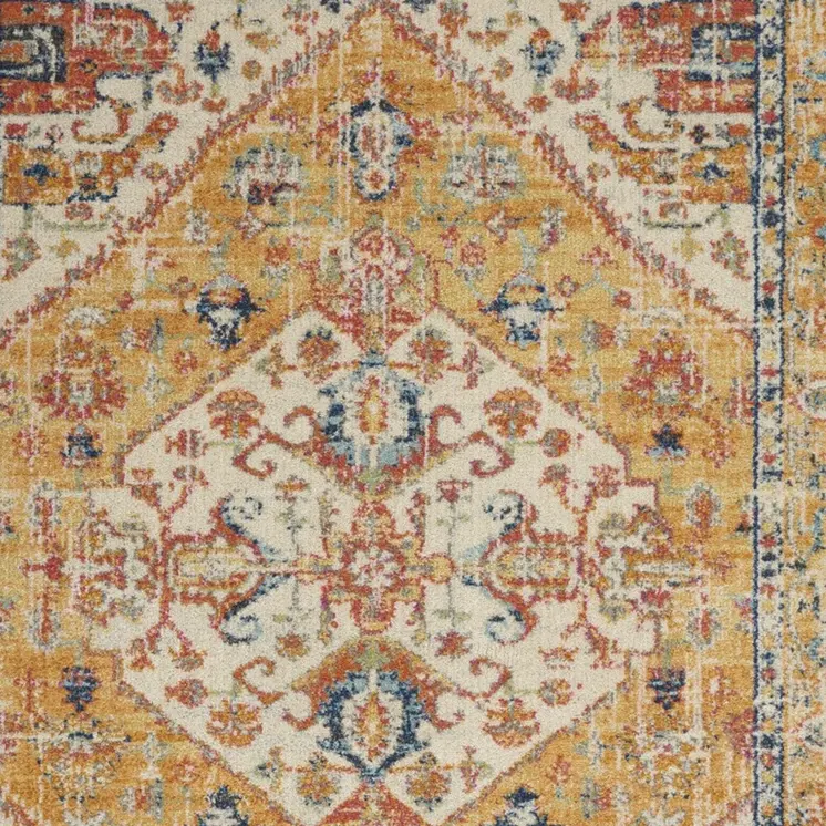4' X 6' Yellow And Ivory Medallion Area Rug