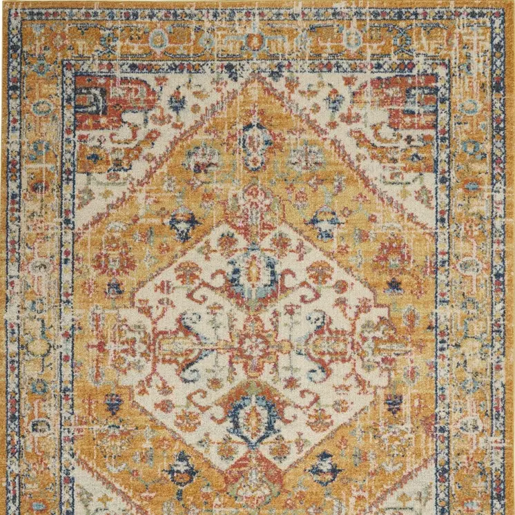4' X 6' Yellow And Ivory Medallion Area Rug