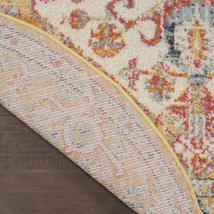 5' Yellow And Ivory Floral Medallion Round Rug
