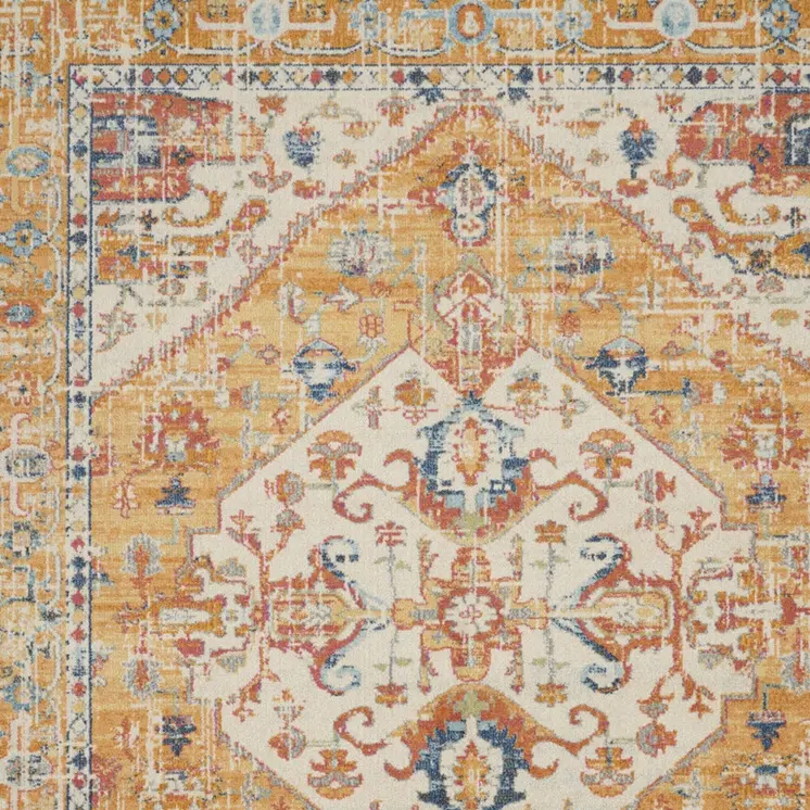 7' X 10' Yellow And Ivory Medallion Area Rug