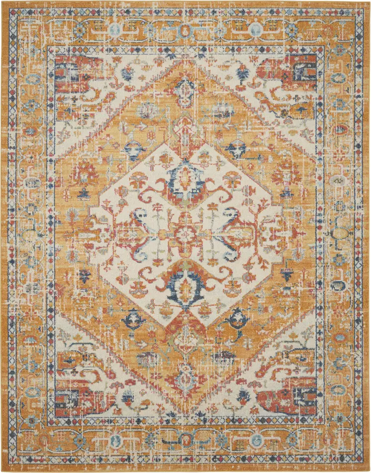 7' X 10' Yellow And Ivory Medallion Area Rug