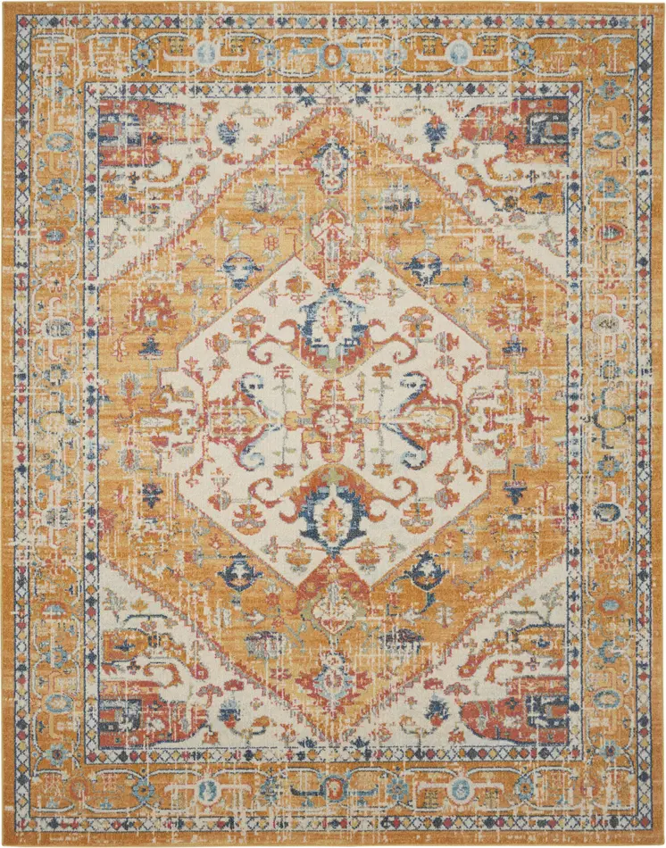 7' X 10' Yellow And Ivory Medallion Area Rug