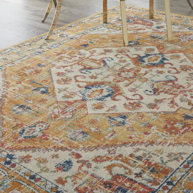 8' X 10' Yellow And Ivory Medallion Area Rug
