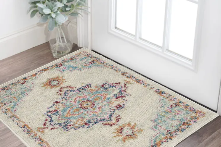 2' X 3' Gray And Ivory Medallion Distressed Area Rug