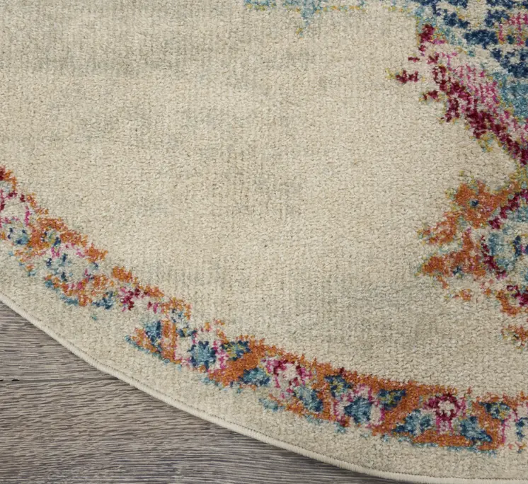 8' Gray And Ivory Medallion Distressed Round Rug