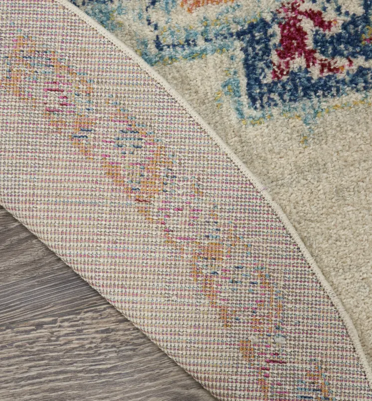 8' Gray And Ivory Medallion Distressed Round Rug