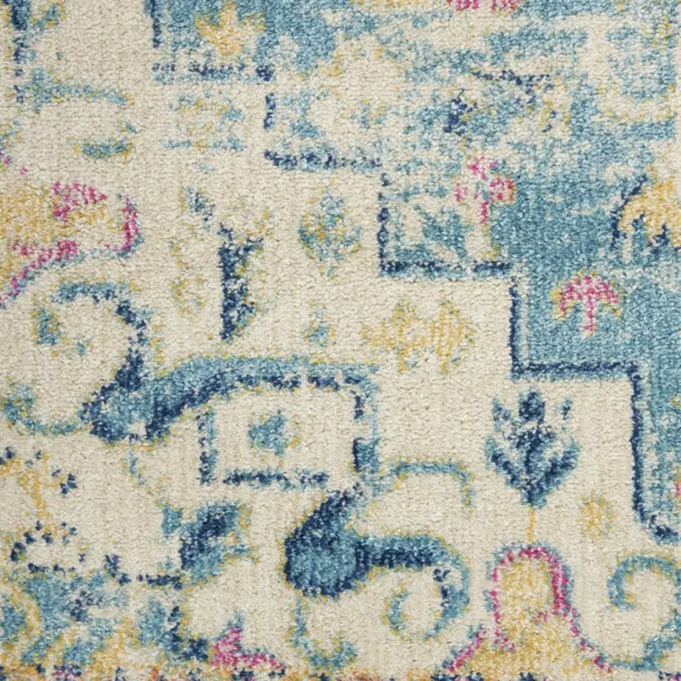 2' X 3' Ivory And Blue Oriental Distressed Area Rug