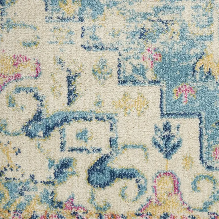 4' X 6' Ivory And Blue Oriental Distressed Area Rug