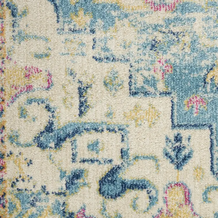 5' X 7' Ivory And Blue Oriental Distressed Area Rug