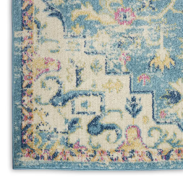 5' X 7' Ivory And Blue Oriental Distressed Area Rug