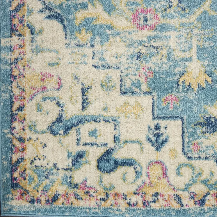 8' X 10' Ivory And Blue Oriental Distressed Area Rug