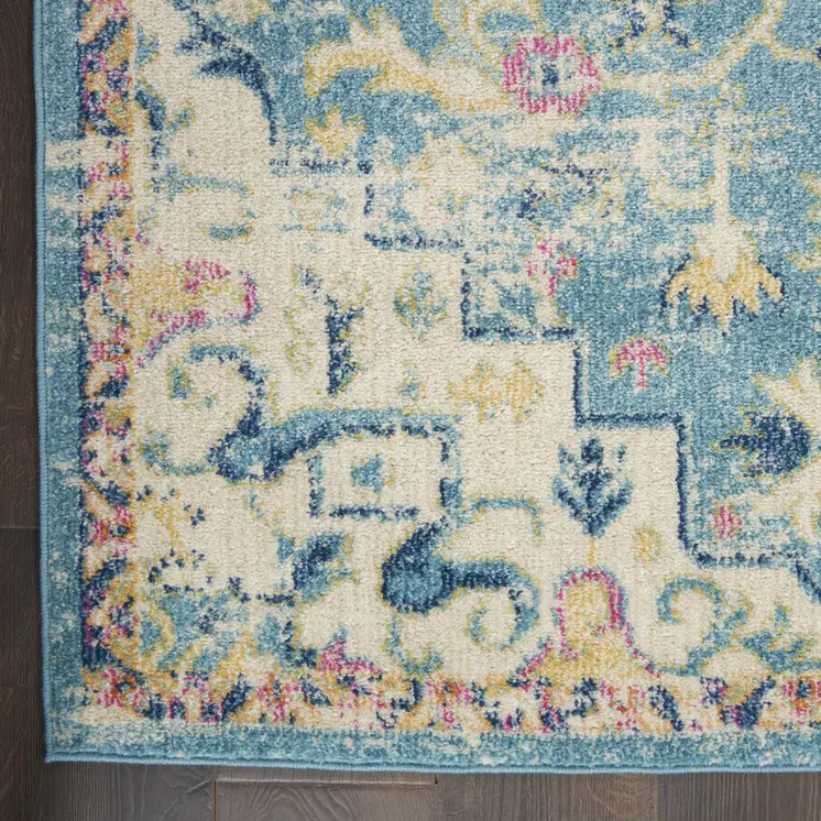 8' X 10' Ivory And Blue Oriental Distressed Area Rug