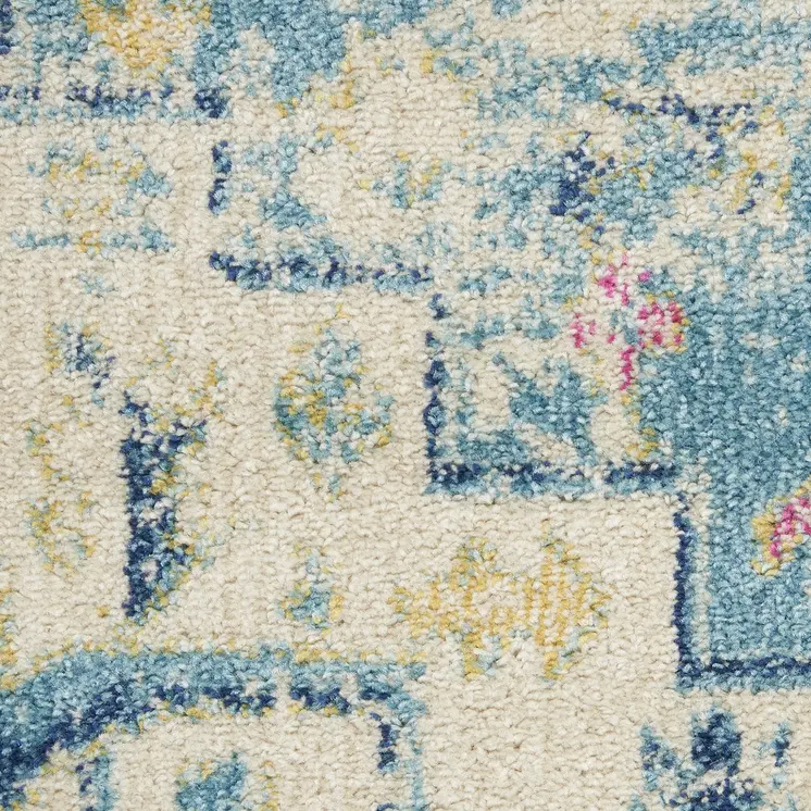 8' X 10' Ivory And Blue Oriental Distressed Area Rug