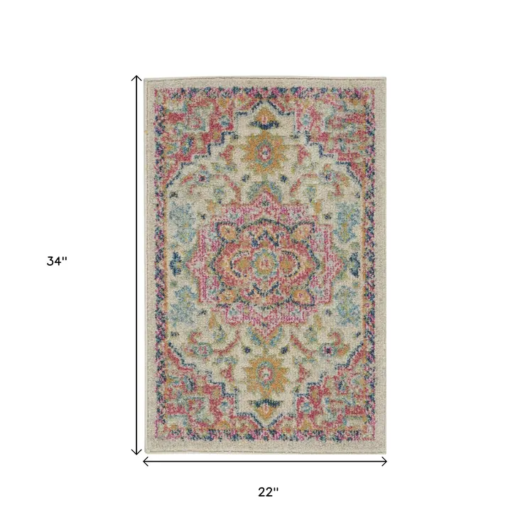 2' X 3' Pink And Ivory Southwestern Distressed Area Rug