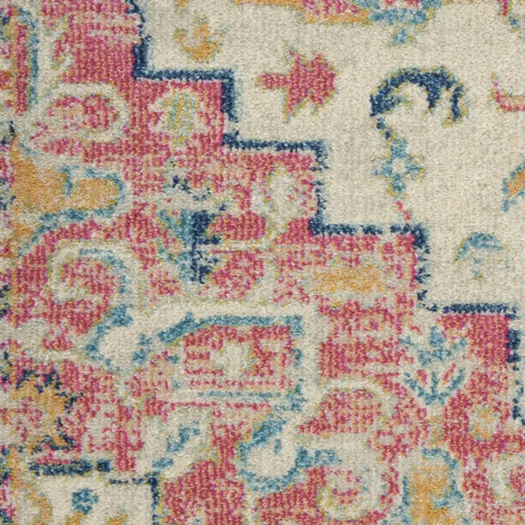 6' Pink And Ivory Southwestern Distressed Runner Rug