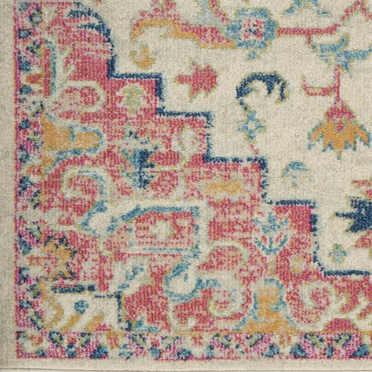 6' Pink And Ivory Southwestern Distressed Runner Rug