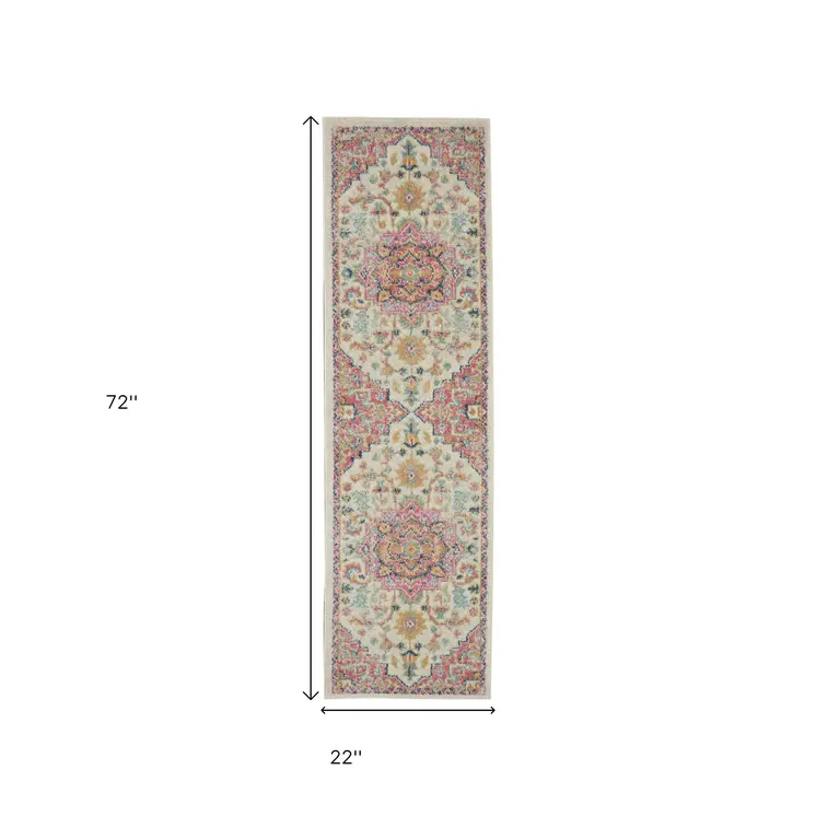 6' Pink And Ivory Southwestern Distressed Runner Rug