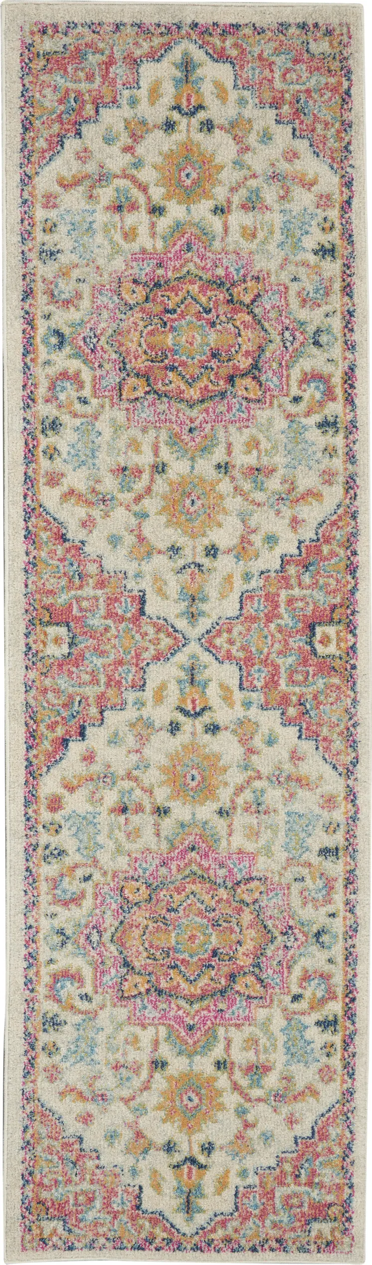 6' Pink And Ivory Southwestern Distressed Runner Rug