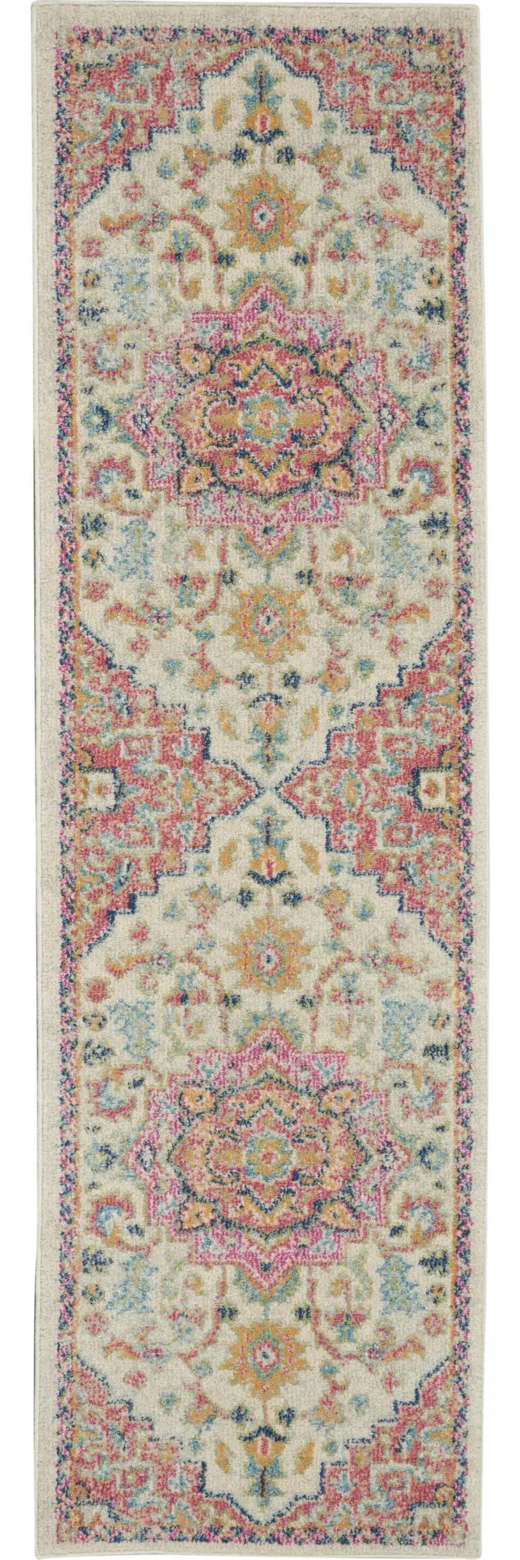 8' Pink And Ivory Southwestern Distressed Runner Rug