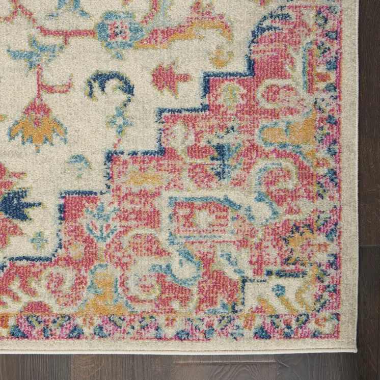 8' Pink And Ivory Southwestern Distressed Runner Rug