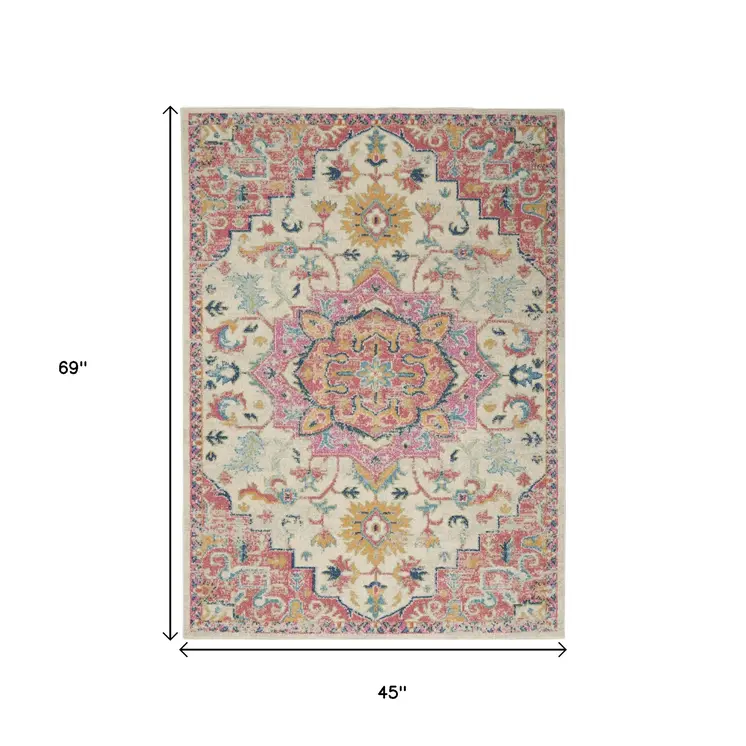 4' X 6' Pink And Ivory Southwestern Distressed Area Rug