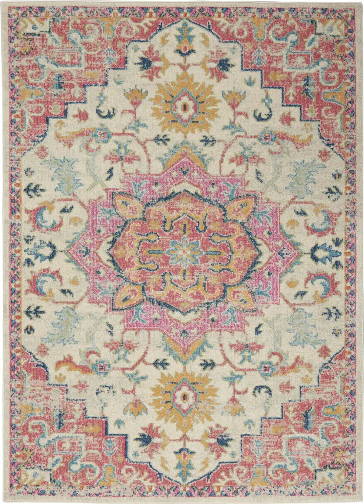 4' X 6' Pink And Ivory Southwestern Distressed Area Rug