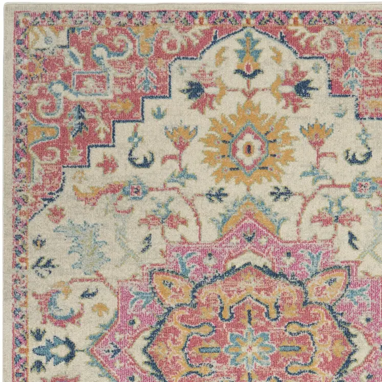 5' X 7' Pink And Ivory Southwestern Distressed Area Rug