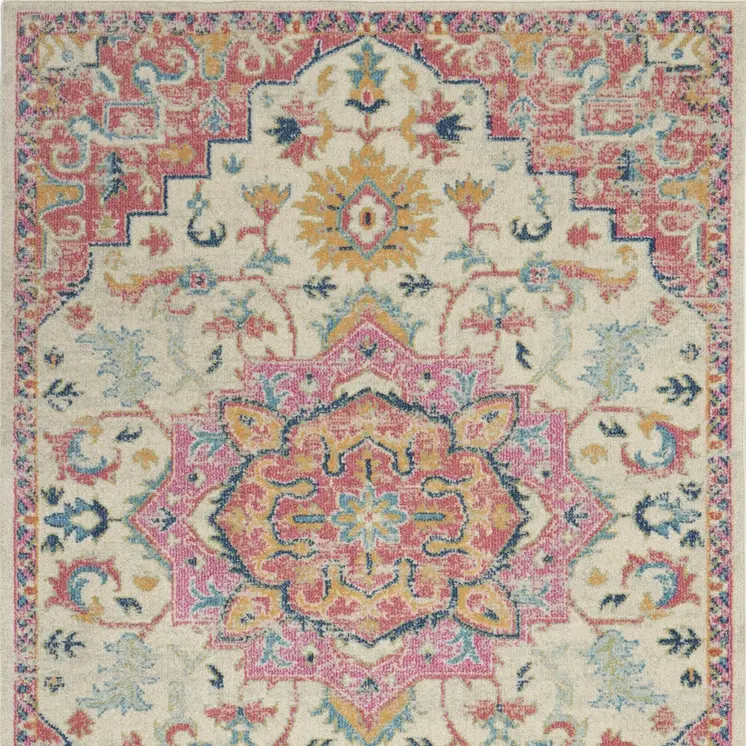 5' X 7' Pink And Ivory Southwestern Distressed Area Rug