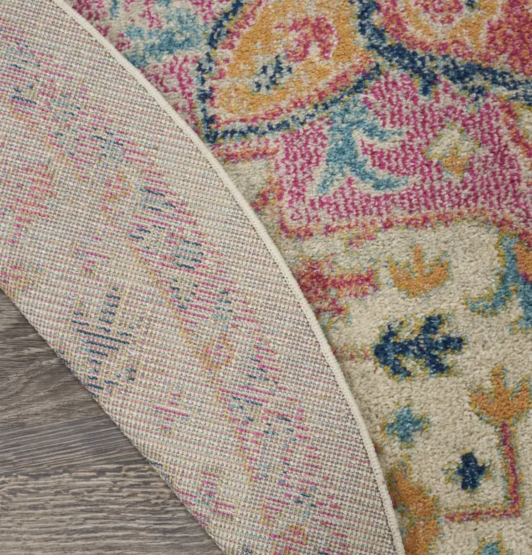 8' Pink And Ivory Southwestern Distressed Round Rug