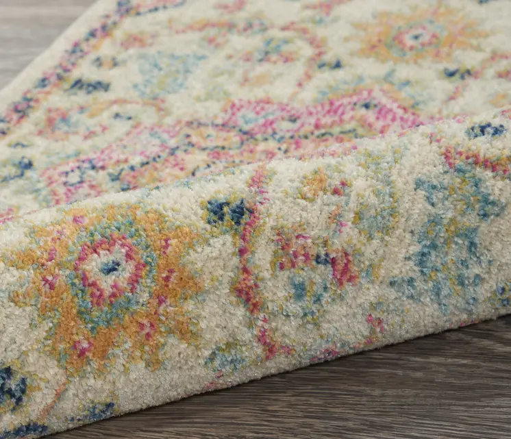 8' Pink And Ivory Southwestern Distressed Round Rug