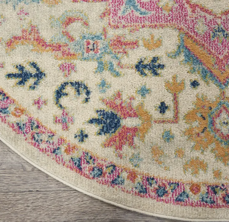 8' Pink And Ivory Southwestern Distressed Round Rug