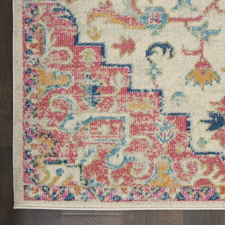 8' X 10' Pink And Ivory Southwestern Distressed Area Rug