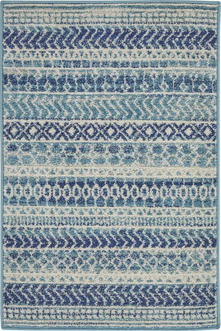 2' X 3' Blue And Ivory Striped Area Rug