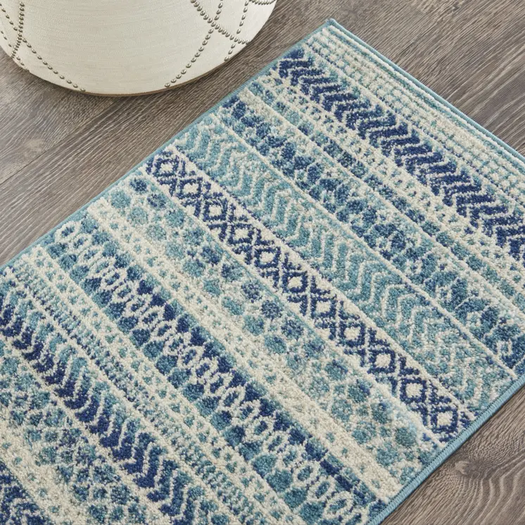 2' X 3' Blue And Ivory Striped Area Rug
