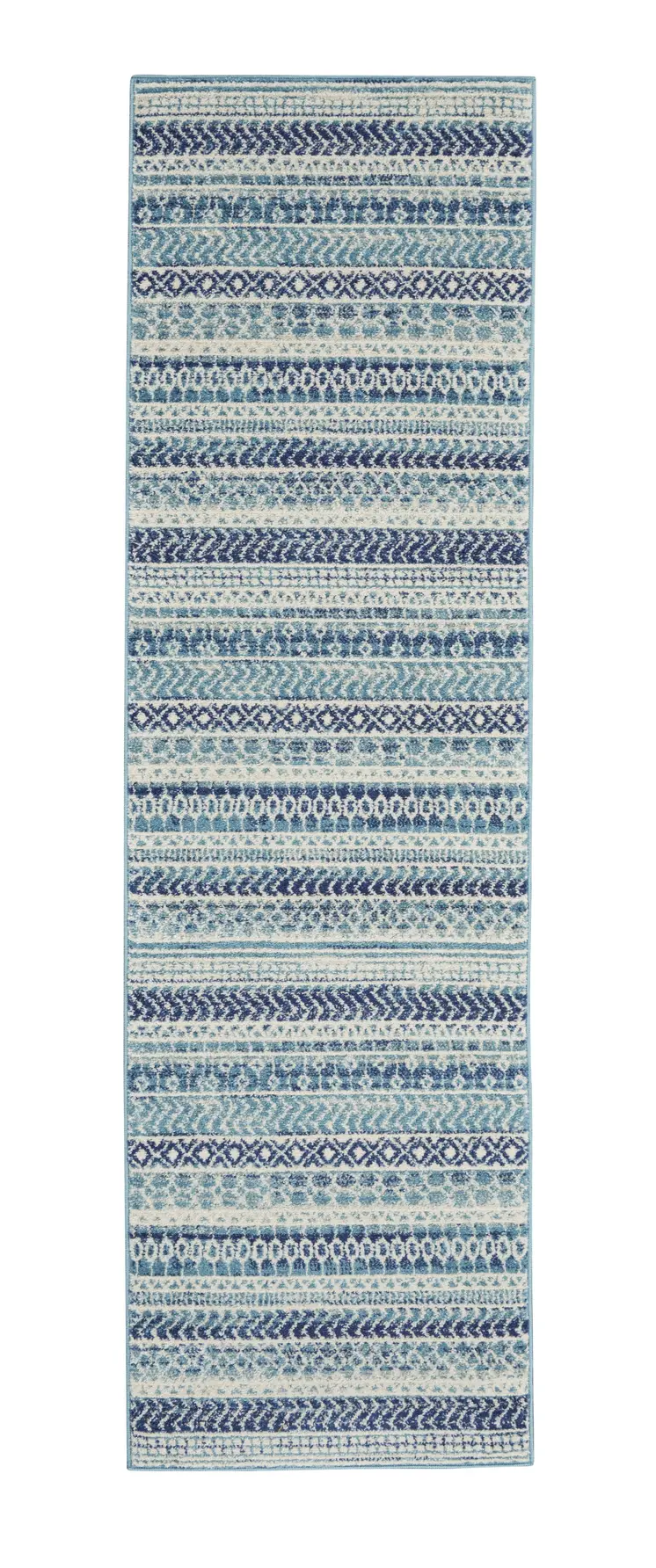 8' Navy Blue And Ivory Southwestern Runner Rug