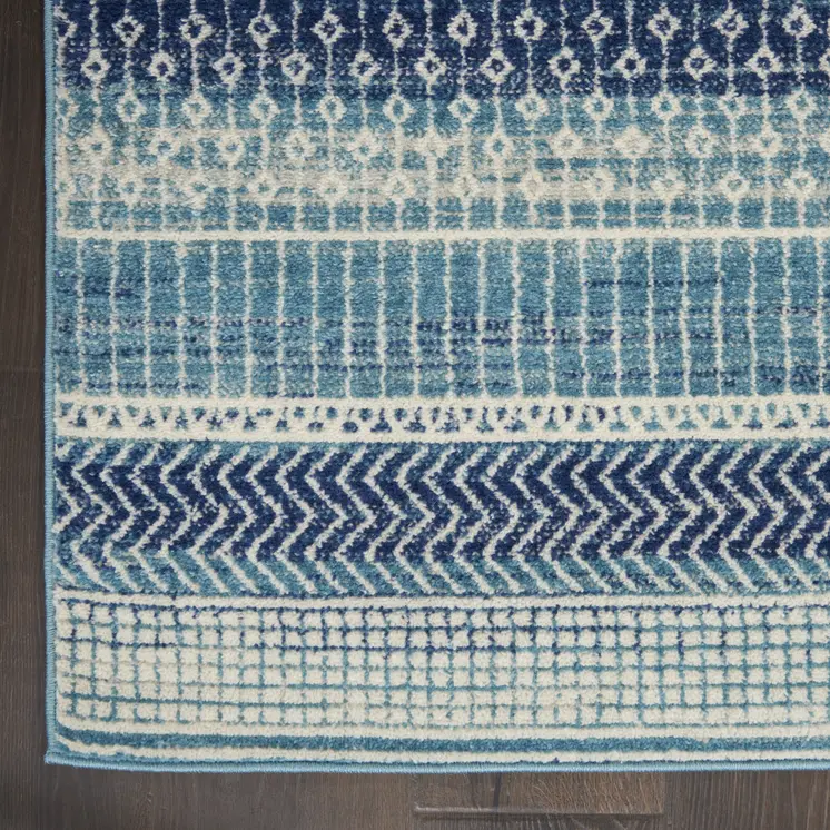 8' Navy Blue And Ivory Southwestern Runner Rug