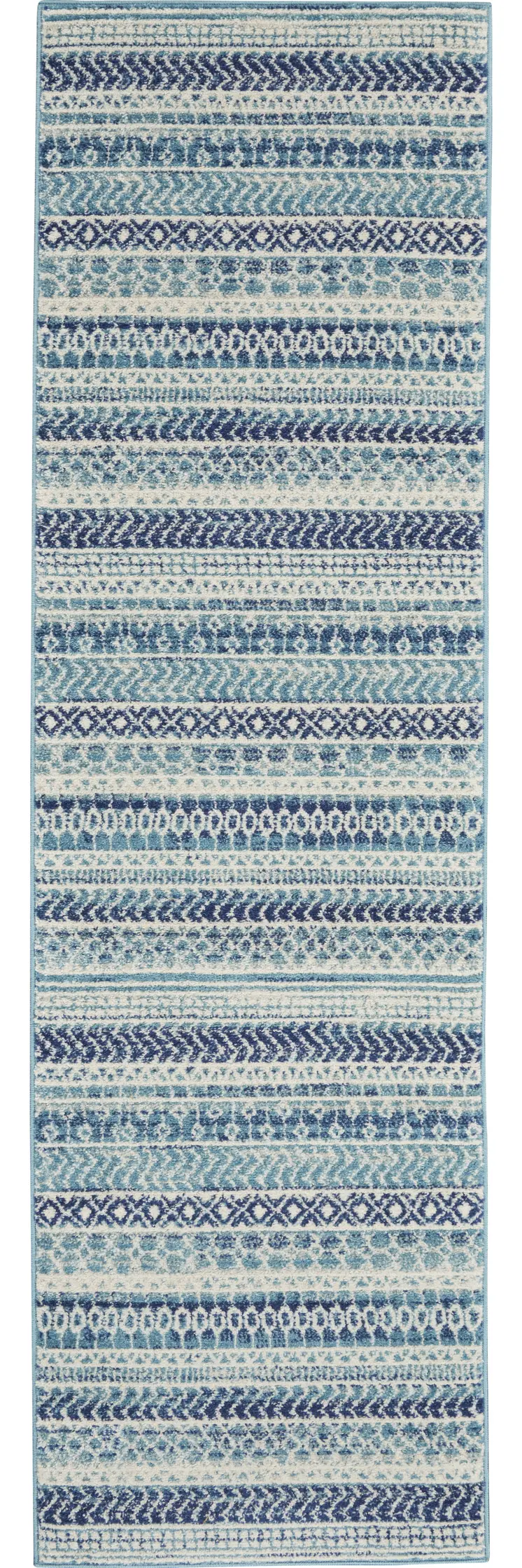 8' Navy Blue And Ivory Southwestern Runner Rug