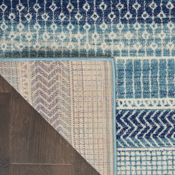 8' Navy Blue And Ivory Southwestern Runner Rug