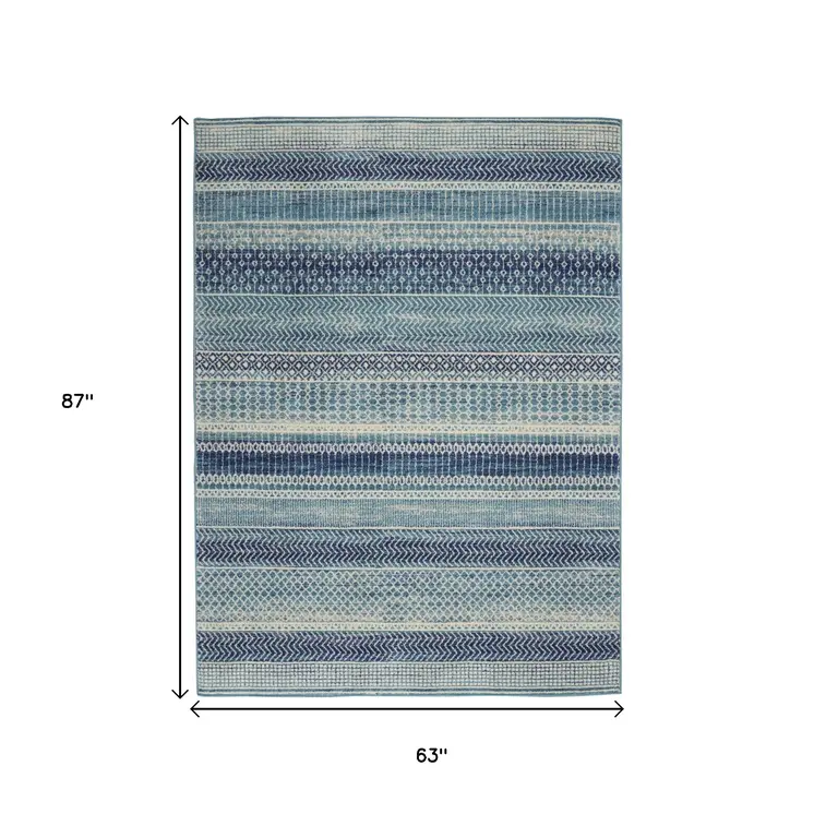 5' X 7' Navy Blue And Ivory Southwestern Area Rug