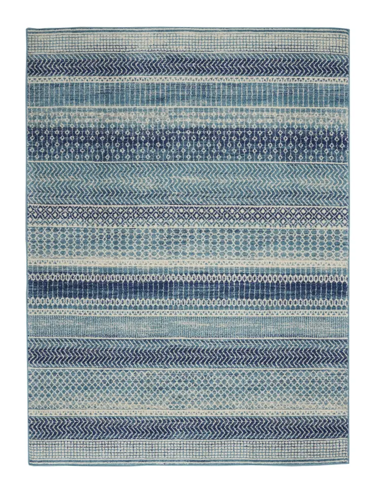 5' X 7' Navy Blue And Ivory Southwestern Area Rug