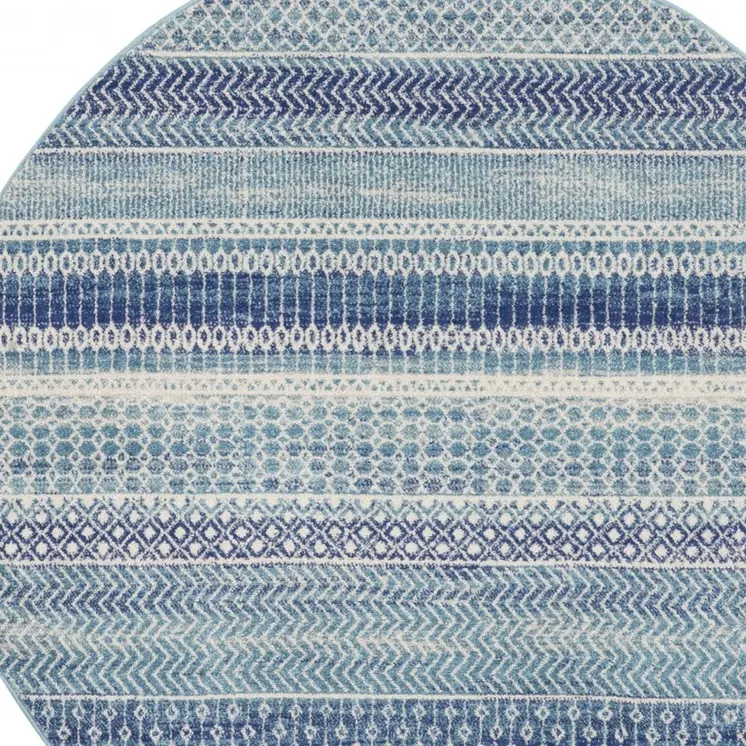 5' Navy Blue And Ivory Southwestern Round Rug