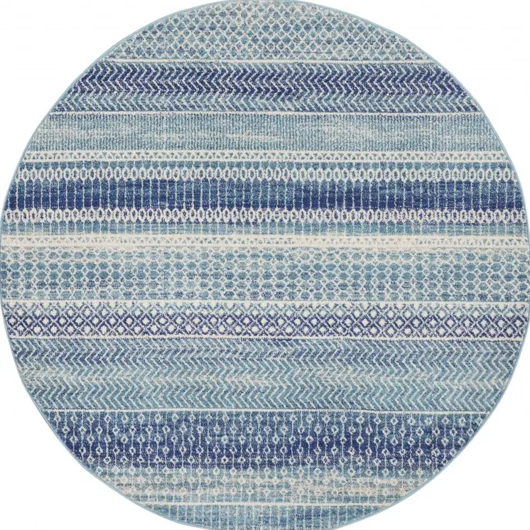 5' Navy Blue And Ivory Southwestern Round Rug