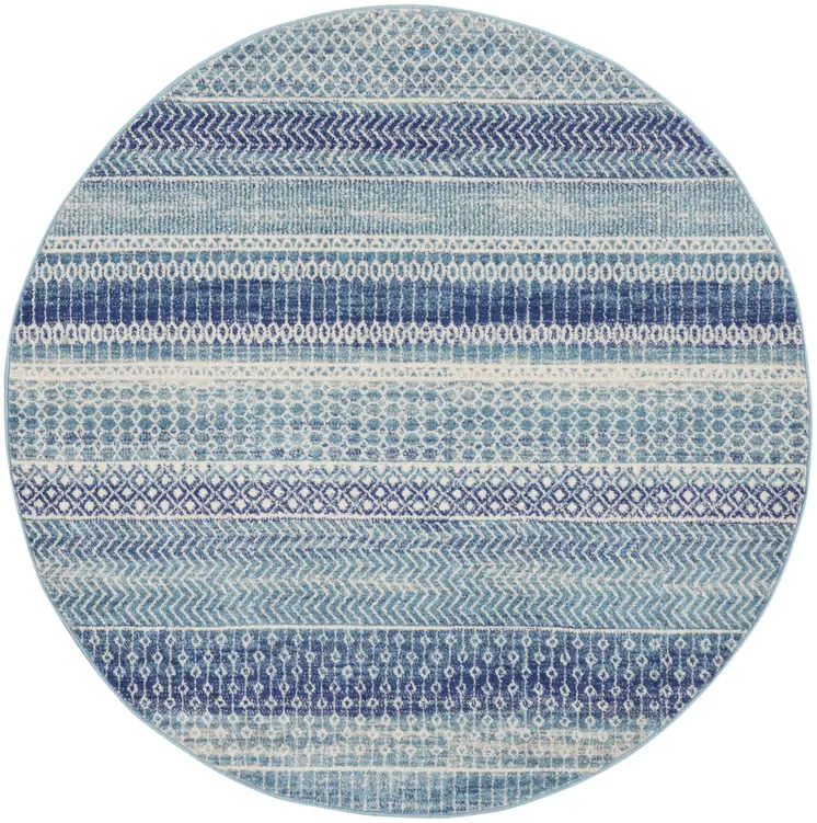 5' Navy Blue And Ivory Southwestern Round Rug