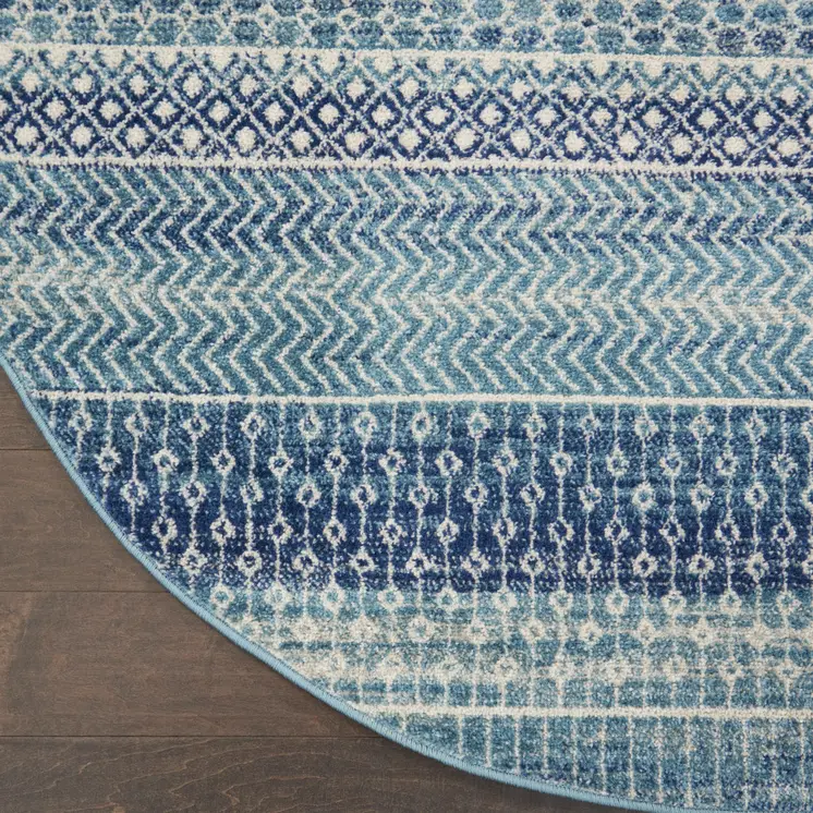 5' Navy Blue And Ivory Southwestern Round Rug